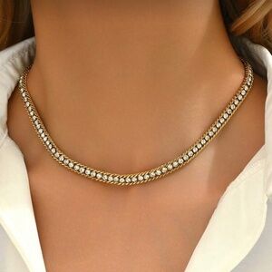 Gold Plated Stainless Steel Cubic Zirconia Necklace